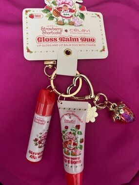 Strawberry Shortcake Gloss Balm Duo - Pink Lip Gloss & Lip Balm Keychain